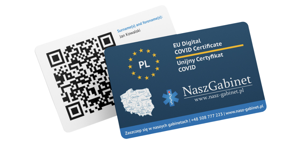 Plastikowy certyfikat COVID